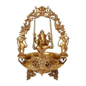 Premium Quality Handmade Traditional Brass Ganesha on <b>Swing</b> Jhoola with Brass Urli for Diwali Festivities - Product Image 1