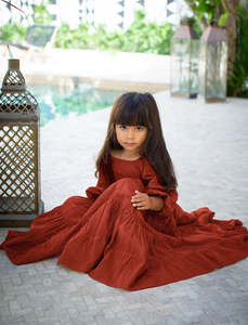 ชุดเดรสสีแดงแขนยาวสำหรับเด็กผู้หญิงชุดเดรสสีแดงสำหรับเด็กวัยหัดเดินลายดอกไม้ล้วนสำหรับฤดูใบไม้ร่วงฤดูหนาว2024 - Product Image 4