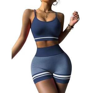 Custom Wholesale Womens Two Piece Yoga Set Front Twist Cutout <b>Bra</b> & High Waist Yoga Shorts Athletic Outfit - Product Image 1