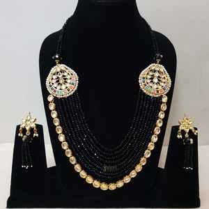 Designer Kundan & Black <b>Beads</b> <b>Necklace</b> with Earrings Gold & Pearl Copper & Brass for Wedding Gift <b>Fine</b> Jewelry Sets - Product Image 2