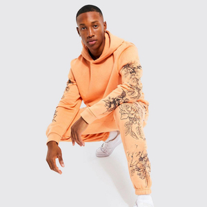 Nuevo diseño chándal 100% algodón pesado Puff impresión Logo pantalón y pulóver recortado Sudadera con capucha conjunto para hombres - Product Image 4