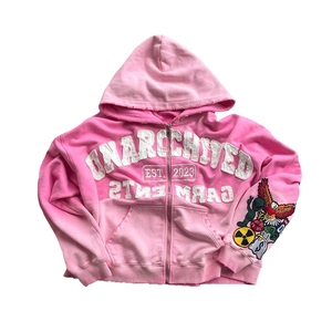 Sudadera con Capucha Extra Grande de Algodón Grueso con Estampado Gráfico Rosa de Lujo Personalizada, Lavada al Ácido, con Cierre - Product Image 6
