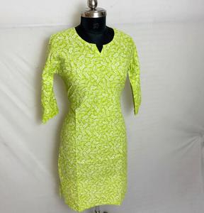 Kurti en coton imprimé vert citron avec manches 3/4 - Product Image 5