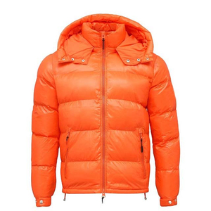 Veste matelassée à capuche imperméable pour homme, style streetwear, couleur orange brodée, tissu en laine, doublure en coton - Product Image 1