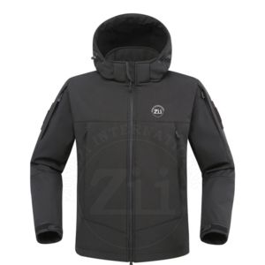 Veste bomber en softshell en laine pour homme sur mesure OEM, saison hivernale, respirante, imperméable, capuche, fermeture éclair, taille plus, doublure en polaire, coton - Product Image 5