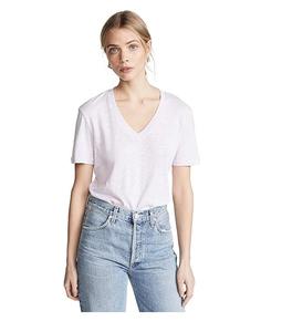 Camiseta informal de 100% algodón de manga corta con cuello en V para mujer, precio de fábrica - Product Image 1