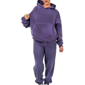 Chándal de lavado ácido de algodón puro para mujer Chándal de moda de manga larga transpirable de peso pesado para mujer - Product Image 1