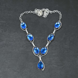 Collier en topaze bleue de laboratoire, forme poire, 10x14 mm, argent sterling, 18 pouces, cadeau de mariage de luxe, bijoux - Product Image 2