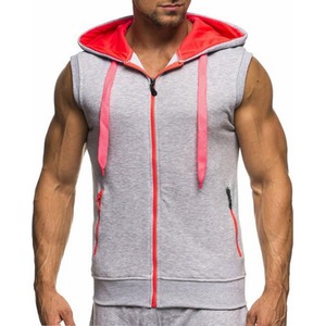<b>Men's</b> 100% Cotton Gym Muscle Hoodie <b>Vest</b> Summer Sleeveless Zipper Tank Tops for Bodybuilding Fitness Singlets Hooded <b>Vest</b> - Product Image 1