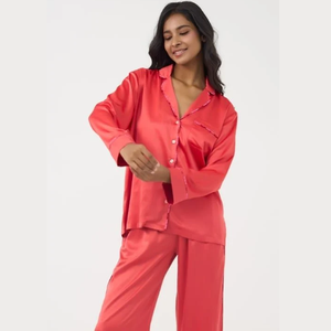 Conjunto de pijama de manga larga de satén para mujer con pantalones de cintura elástica para ropa de dormir de otoño - Product Image 4