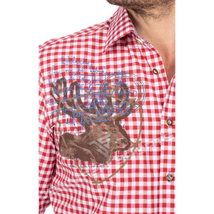 ที่กําหนดเองผ้าฝ้าย 100% ตรวจสอบผ้าเสื้อเชิ้ตผู้ชายแขนสั้นปุ่มปิดรอบปกกระเป๋าหน้าอกภายในป้ายคอทอ - Product Image 2