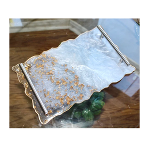 Bandeja de Resina Epoxi con Asa Metálica para Alimentos y Frutas, Bandeja para Servir Té y Café, Vajilla para Mesa de Cocina, ¡Gran Oferta! - Product Image 1