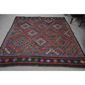 Alfombra Grande Vintage, Alfombra Turca de 6.8x7 pies, Alfombra de Lana con Diseño Floral Azul - Product Image 1