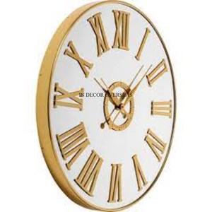 White Color Powder Coated And High Grade Gold Plated Top Quality Metal Made Round Shape Elegant Look Round Shape Wall <b>Clock</b> - Product Image 1