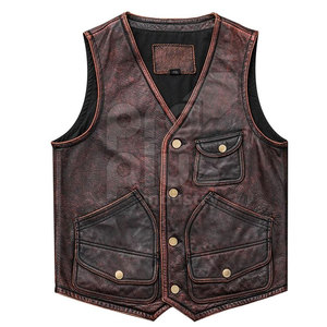 Gilet en cuir véritable pour homme, décontracté, respirant, écologique, veste d'extérieur de haute qualité - Product Image 1