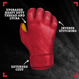 Red <b>Leather</b> Split Finger Baseball Gloves Half Finger Hook And Loop Closure Adult All Seasons - Product Image 6