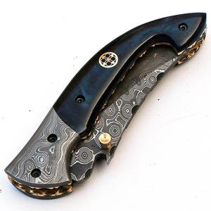 Navaja Plegable de Bolsillo de Acero de Damasco de Grado Industrial Hecha a Mano Personalizada, Soporte OEM, Mango de Madera/Hueso/Resina, Hecho en Pakistán - Product Image 2