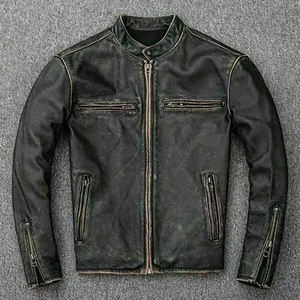 Men Biker Genuine Leather Jacket <b>Zipped</b> Motorbike Style Leather Coat High Quality Customized Embroidered Brand New 2025 Jackets - Product Image 1