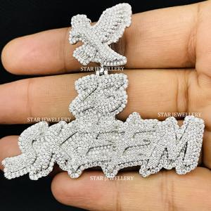 Pendentif en argent sterling 925 serti de moissanite VVS glacée, style hip-hop unisexe, plaqué rhodium, lettre personnalisée - Product Image 4