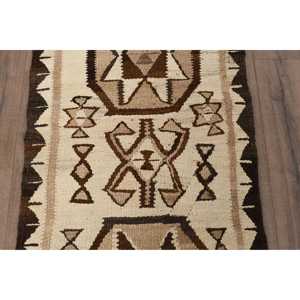 Vintage Turkish Kilim Runner Rug 2.2x7.9 ft, <b>Brown</b> Check Rug <b>Wool</b> - Product Image 3