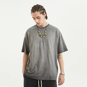 Camisetas de algodón lavado 270g 100% de alta calidad para hombre, camisetas en blanco de talla grande para hombre, ropa de calle informal, camisetas con logotipo personalizado - Product Image 1