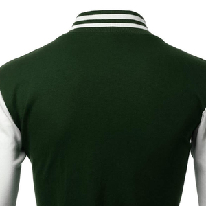 Men's Varsity <b>Jacket</b> Green White Solid Color Button Closure Turn-down Collar Casual Autumn Wear Regular Fit - Product Image 5