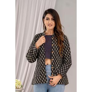 Veste noire matelassée en coton léger pour femme, imprimée - SHKL1016 - Product Image 1