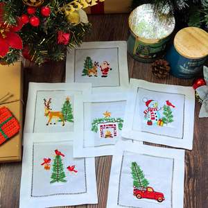 Serviettes de dessous de verre 100% en lin personnalisées Serviettes de boisson monogrammées Logo brodé Cadeau d'hôtesse de fête Cocktail ourlé - Product Image 5