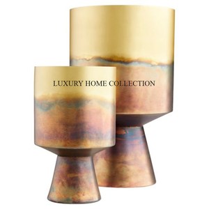 Elegante maceta de metal contemporánea con detalles tallados a mano de primera calidad para elegantes decoraciones de plantas para interiores y exteriores - Product Image 1