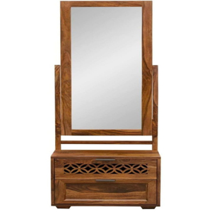 Tocador de madera maciza elegante y funcional con espejo ajustable acabado mate miel para dormitorio o sala de estar apartamento - Product Image 2