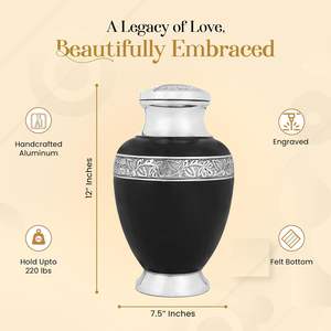 Dim Black Handcrafted Aluminum Cremation Urn <b>for</b> Adults Secure Durable Funeral Memorial <b>Ashes</b> <b>Keepsake</b> Custom Size - Product Image 3