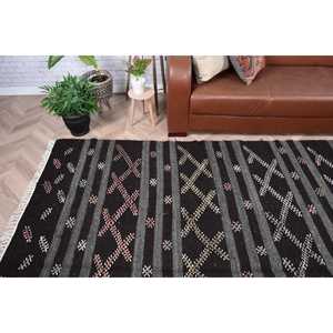 Alfombra Turca Vintage de 7x11.6 pies, Alfombra Extra Grande, Alfombra de Lana Negra Kilim - Product Image 2