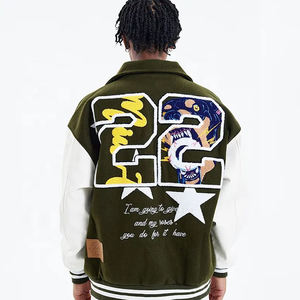 Venta caliente Letterman chaqueta personalizada de talla grande chaquetas de hombre mangas de cuero de oveja chenille bordado invierno hombres chaqueta universitaria - Product Image 2