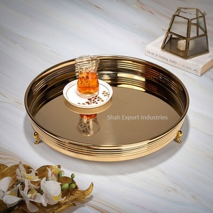 Elegant Design Golden Metal Serving <b>Tray</b> Round Shape for Home & Hotel Tabletop Food & <b>Drinks</b> Serving Dish & <b>Tray</b> - Product Image 3