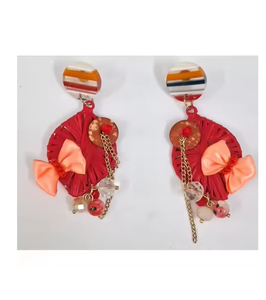 Boucles d'oreilles pendantes bohèmes multicolores faites à la main avec des perles, chaîne en tissu et pompons, bijoux tendance pour femmes - Product Image 6