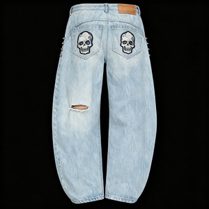 Jeans en denim délavé rétro pour homme, coupe décontractée, coton, jambe large, jambe droite, jeans baggy pour homme, vêtements de sport - Product Image 3