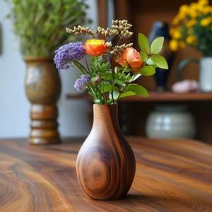 Handmade wooden flower <b>vase</b> crafted with care decorative container pots supporting artisan home decor in every season too - Product Image 1
