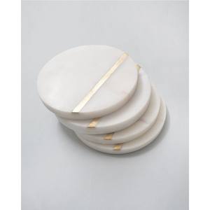 Sous-verres incrustés en laiton et marbre blanc Travail aléatoire Plaque incrustée de marbre Sous-verres à motif de marbre Sous-verres absorbants en pierre - Product Image 5