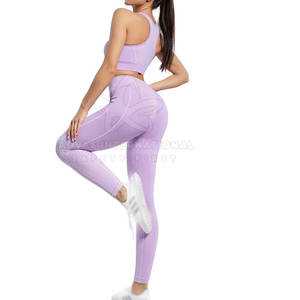 Ensemble de yoga pour femmes vêtements de fitness sans couture avec fermeture à cordon respirant motif solide vente en ligne - Product Image 3
