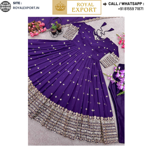 Último vestido de Aanarkali bordado Georgette de color púrpura con Secuencia Dupatta en tarifa al por mayor por Royal export India - Product Image 3