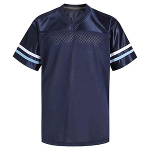 Maillots de football d'été respirants imprimés bleu marine avec manches rayées et col en V 100% coton - Product Image 1