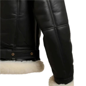 <b>Men's</b> Real Leather Aviator Pilot Flying Bomber Winter windproof biker coat Classic <b>shearling</b> leather <b>jacket</b> Regular fit - Product Image 2
