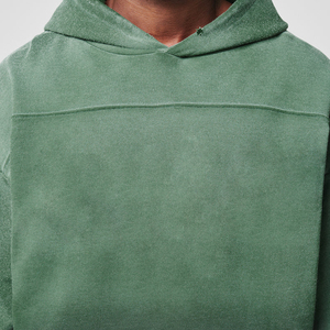Sudadera con capucha personalizada de algodón pesado para hombre, jersey de retazos desteñido al sol, estilo lavado ácido con cuello con capucha de gran tamaño - Product Image 5