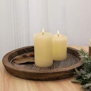 Juego de 2 portavelas de bandeja de madera rústica, soportes grandes redondos de madera, decorativos de café de granja Natural, Mesa - Product Image 4