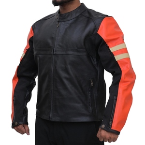 Chaqueta de cuero de vaca de alta calidad, chaqueta con capucha para motocicleta negra y naranja, chaqueta de estilo clásico con logotipo personalizado liso - Product Image 2