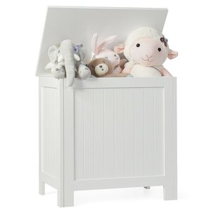 Small Wooden Kids Toy Box Nursery Storage Bin with Flip Top Lid Safety Hinge