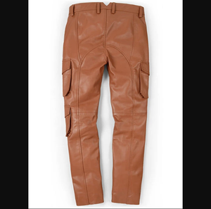 MENS TAN BROWN DRIFTER <b>LEATHER</b> CARGO <b>PANTS</b> <b>LEATHER</b> MOTORCYCLE TROUSER <b>PANT</b> COWHIDE SKIN <b>LEATHER</b> - Product Image 6