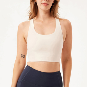 Soutien-gorge de sport respirant, sans couture, léger, en spandex/nylon, à motif écossais, simple devant, à maintien élevé, antibactérien, séchage rapide - Product Image 1
