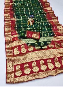 Última Colección de Saris de Seda Artística Bandhej, Ligeros, con Bordes de Diseño, para Bodas y Diwali, Precio al por Mayor, Directo de Fábrica - Product Image 5