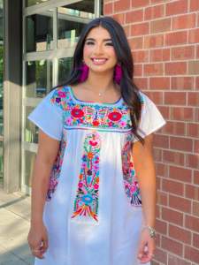 Magnifiques robes courtes à manches courtes en coton tricoté mexicain vintage classique, brodées à la main, style streetwear, taille naturelle, lavables - Product Image 2